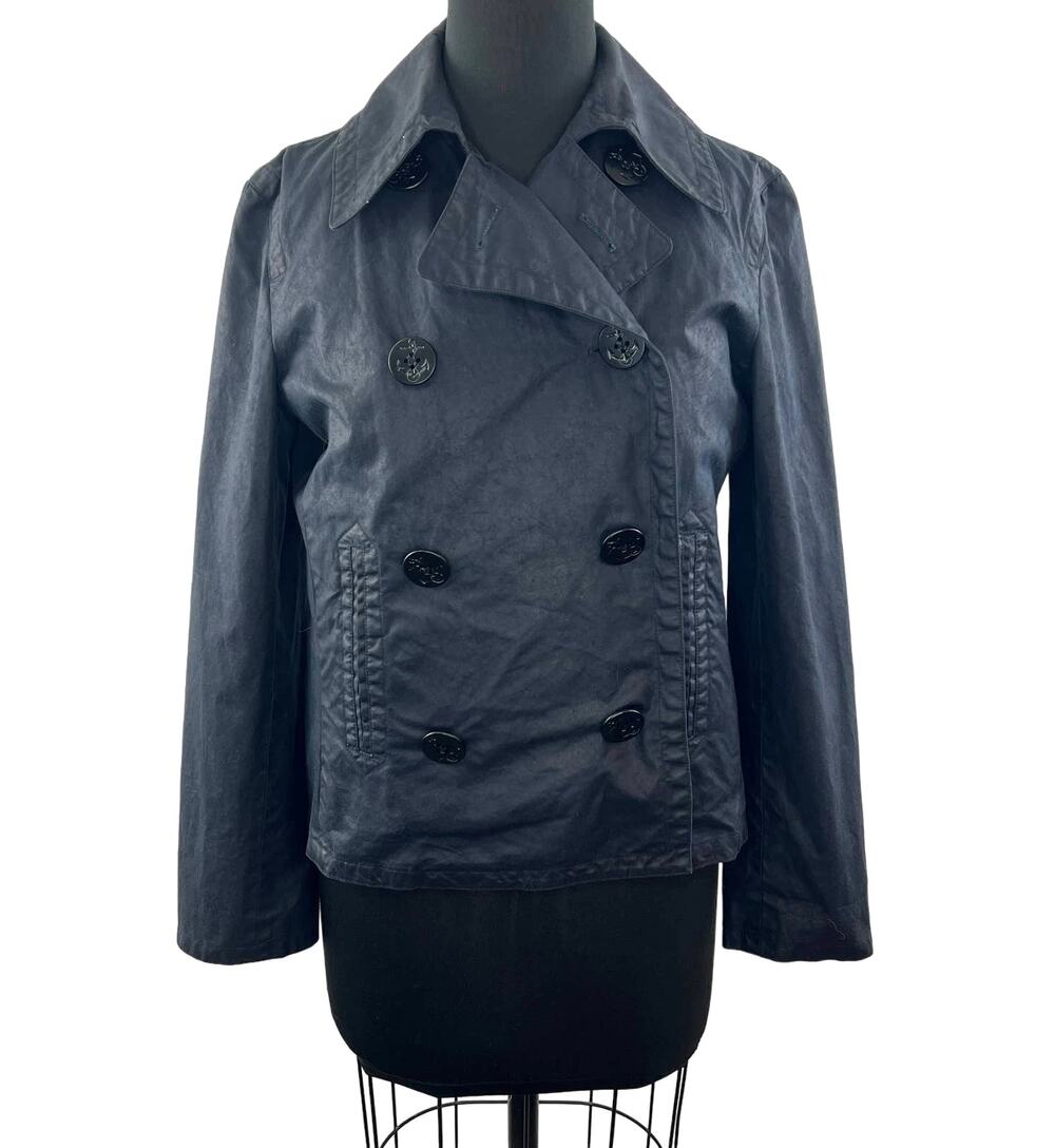 RUGBY RALPH LAUREN Waxed Navy Blue  Double Breasted Decorative Button Jacket S